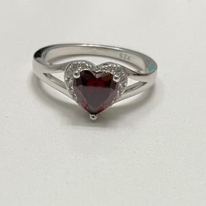 SS Heart Shape Garnet CZ Ring